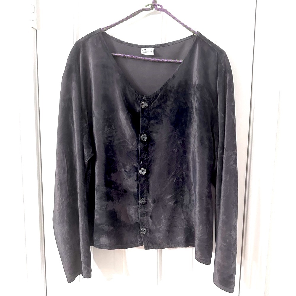 CP Shades Crushed Velvet Slate Gray Cardigan Top